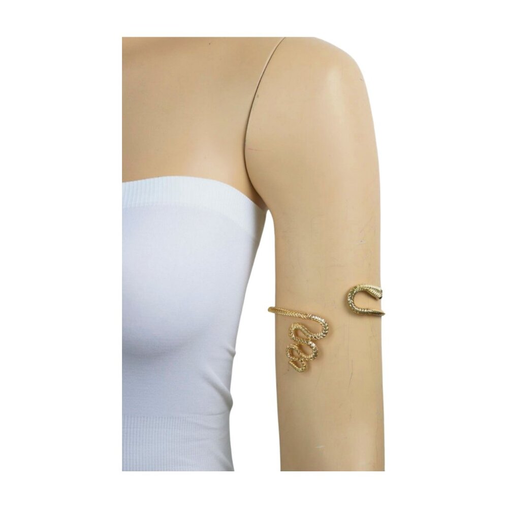 New Women Gold Metal Upper Arm Cuff Bracelet Cobra Snake Wrap Around Jewelry
